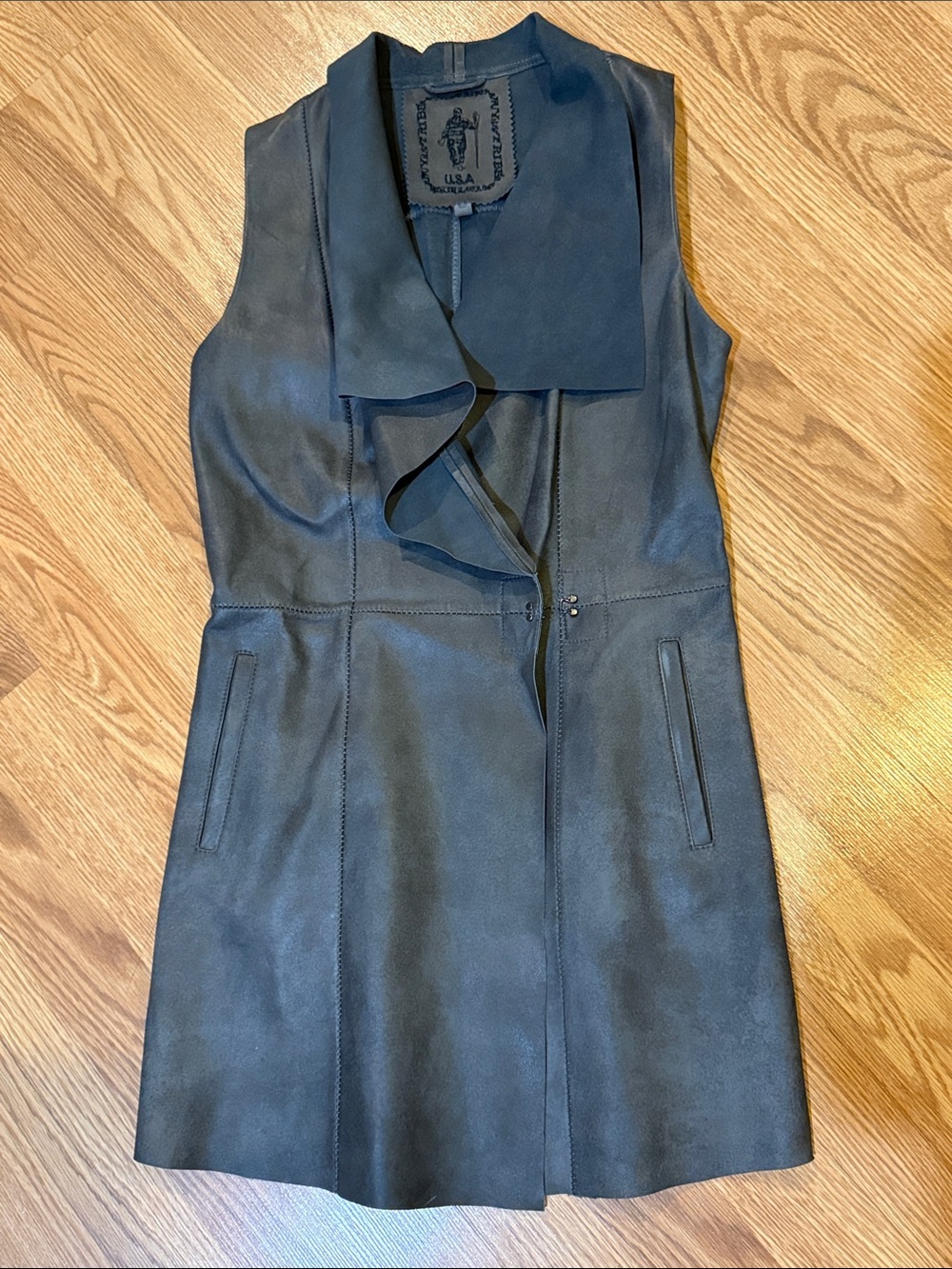 My Tribe long dark gray leather vest size XS